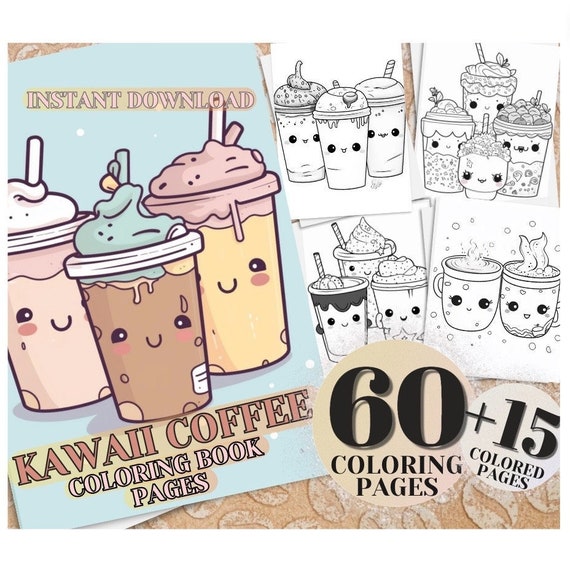 Kawaii coffee coloring pages pages cute coloring pages for kids and adults digital download fun colorful free bonus pages instant download