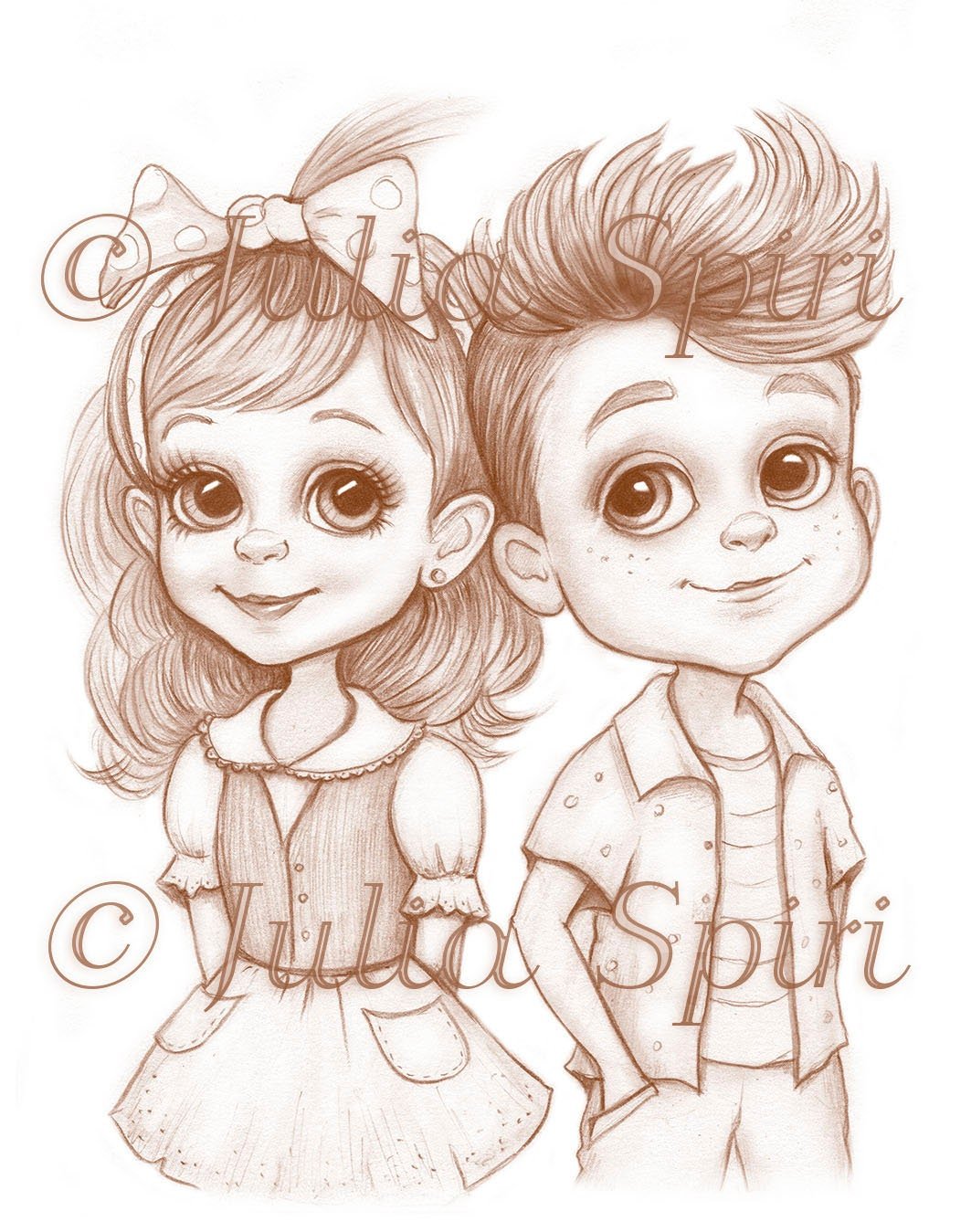 Coloring page cute girl and boy couples love you me â the art of julia spiri