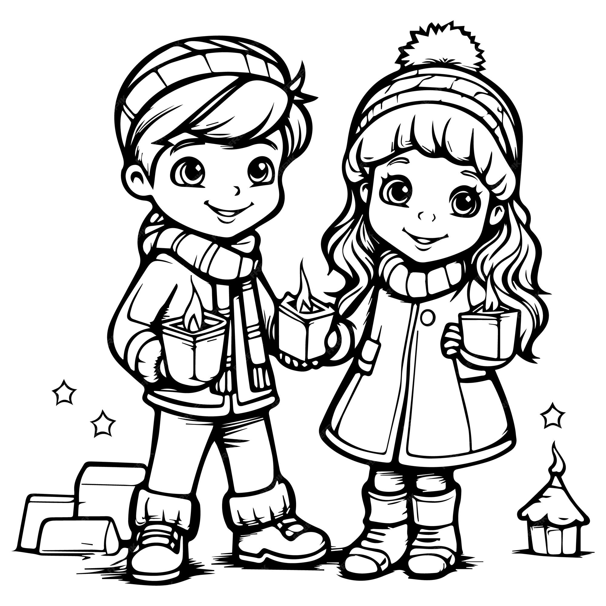 Premium vector lineart cute couple coloring page vector illustration
