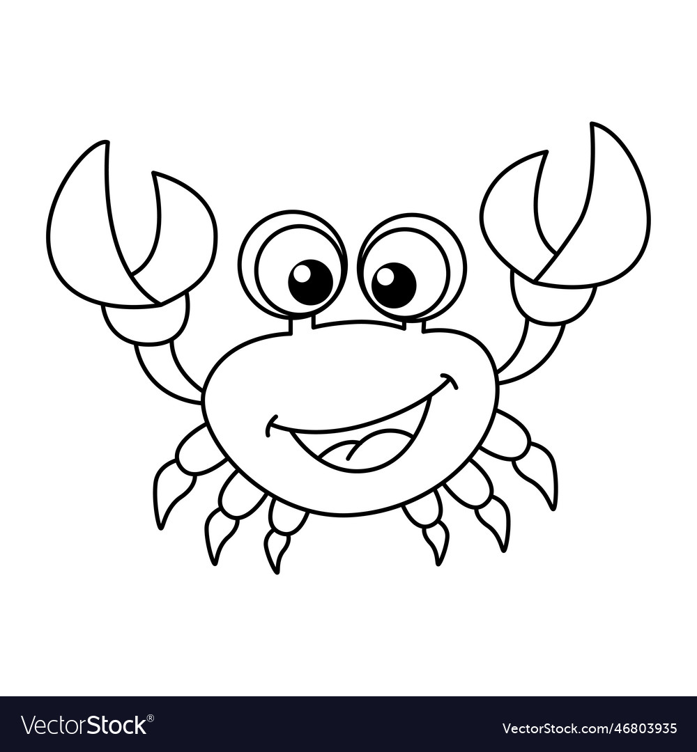 Cute crab cartoon coloring page for kids vector image