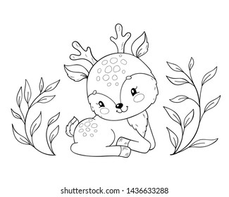 Cute cartoon baby deer coloring book stock vector royalty free