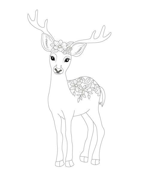 Premium vector cute baby deer coloring page looking at front
