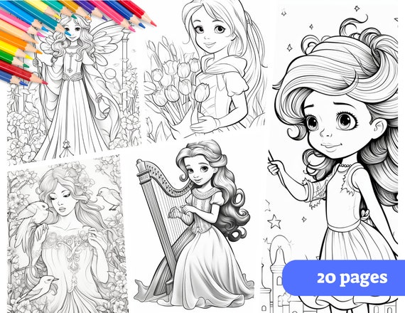 Cute princess coloring pages for kids printable coloring pages instant download