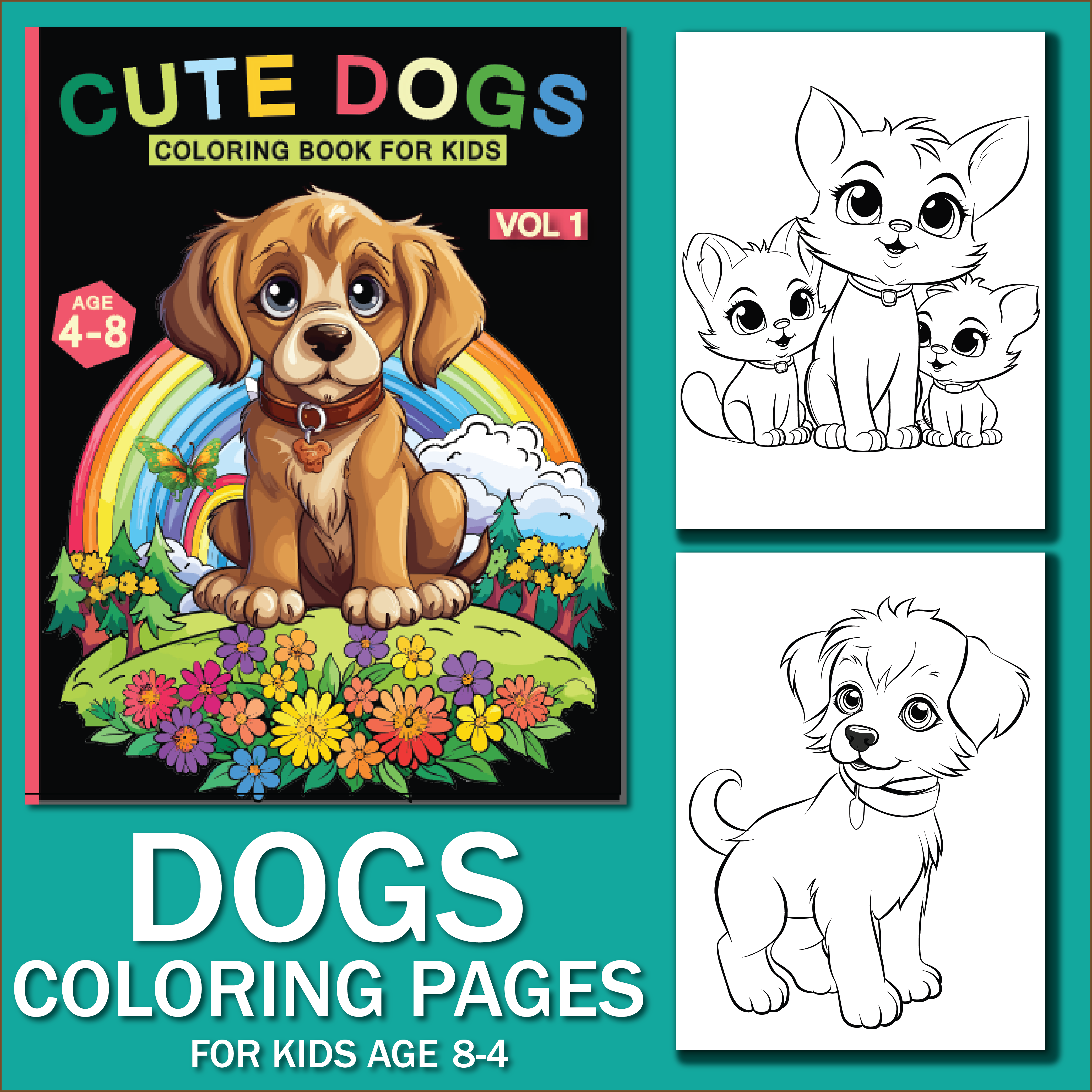 Cute dogs coloring pages for kids age