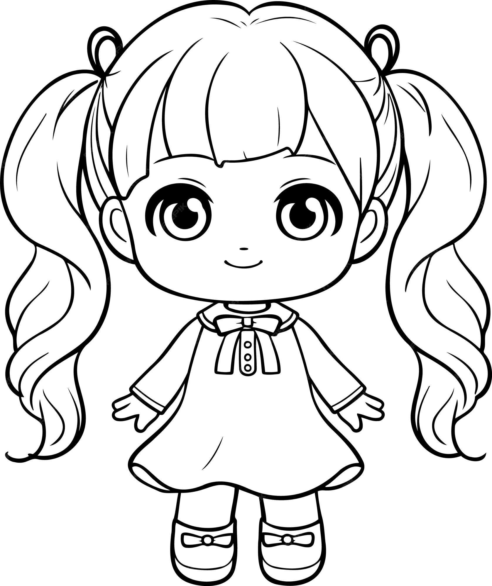 Premium vector doll vector illustration black and white outline doll coloring book or page for children