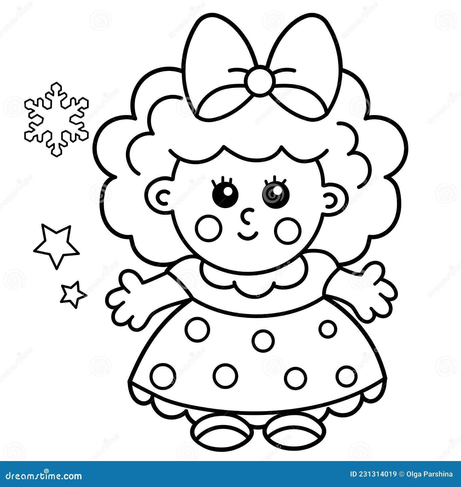 Coloring page outline of cute toy doll coloring book for kids stock vector
