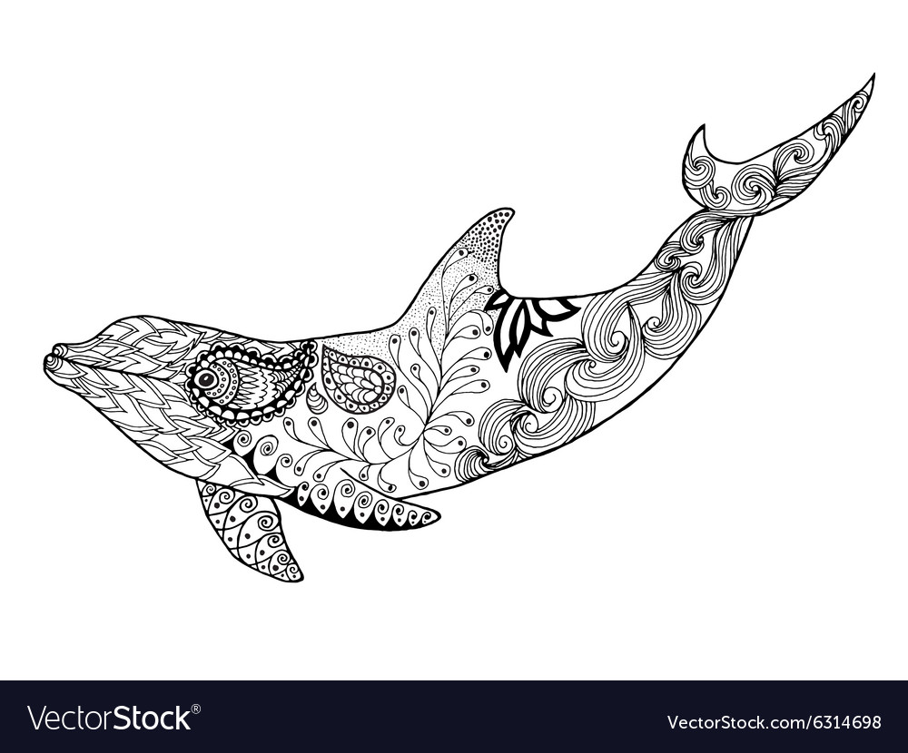Cute dolphin adult antistress coloring page vector image