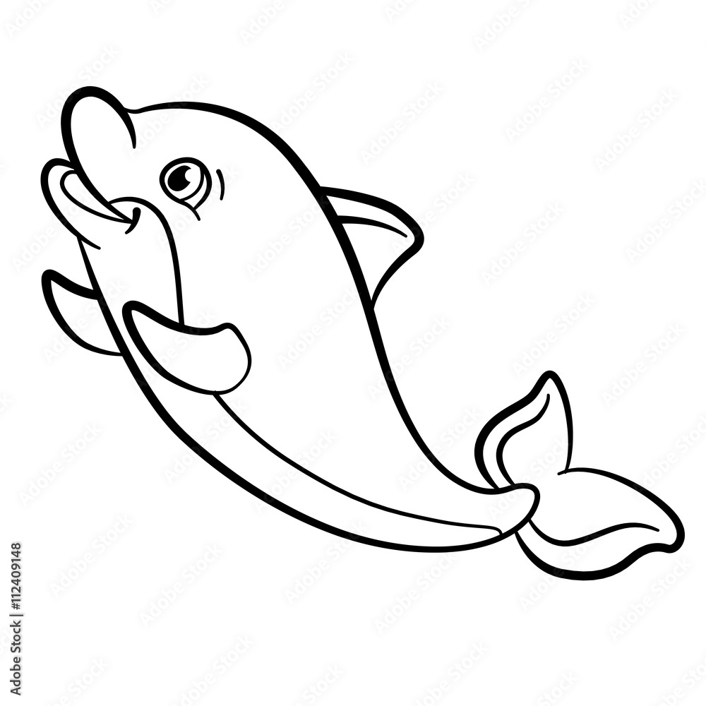 Coloring pages marine wild animals little cute baby dolphin vector