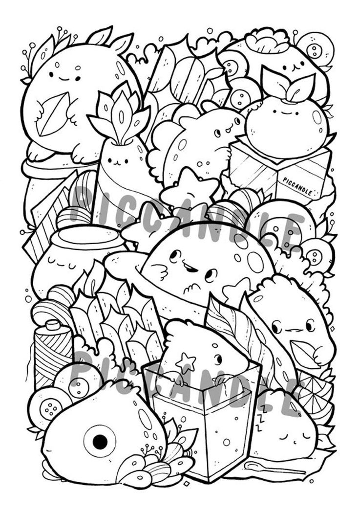 Doodle coloring page printable cutekawaii coloring page for kids and adults