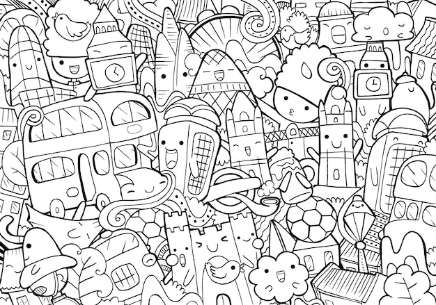 Doodle coloring page vectors illustrations for free download