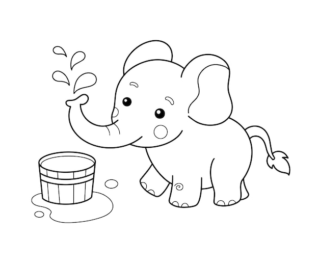Premium vector cute baby elephant coloring page illustration
