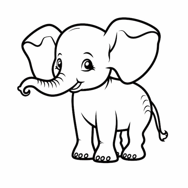 Premium vector black and white coloring page of baby elephant for kids