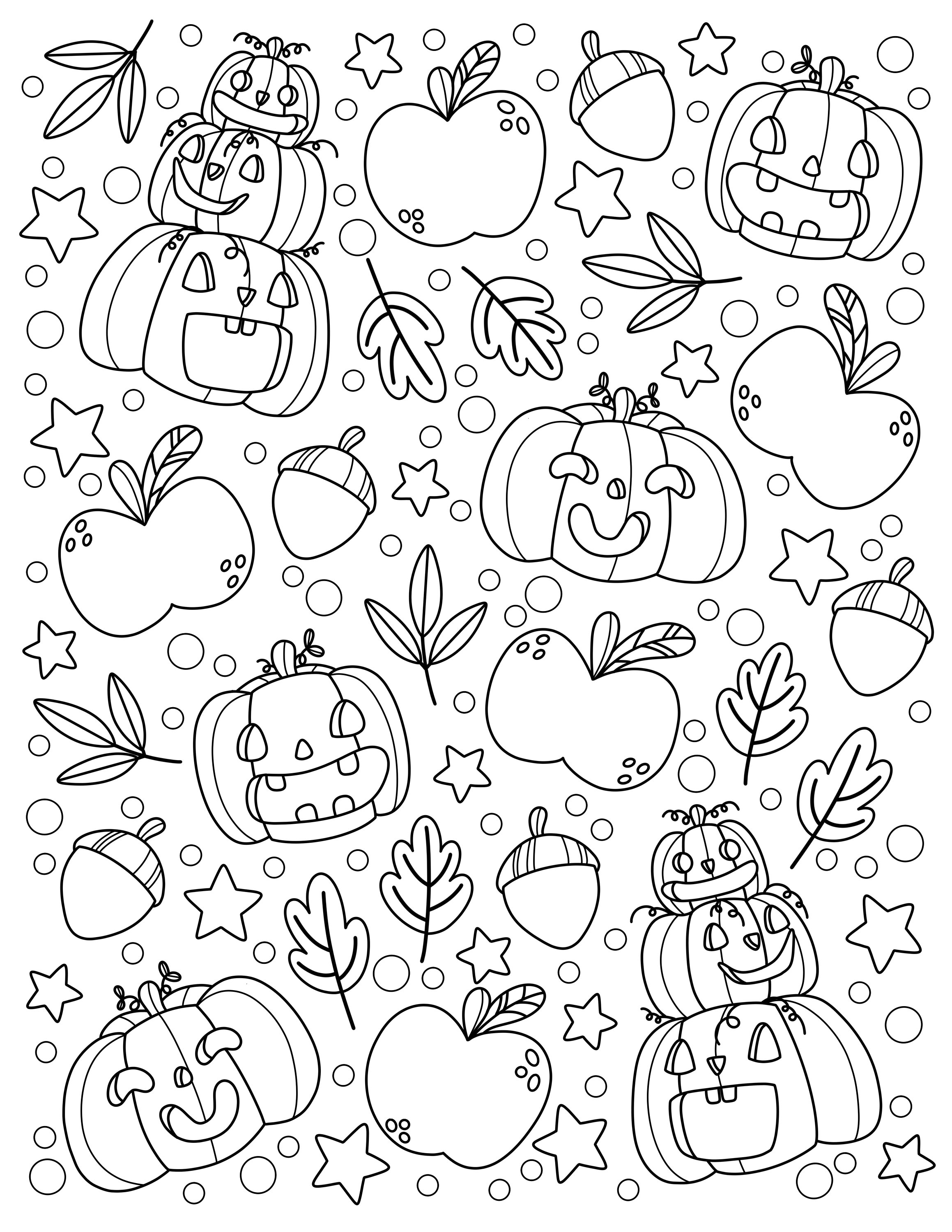 Cute autumn coloring page cozy fall coloring page for spooky season cute coloring page adult coloring book for autumn