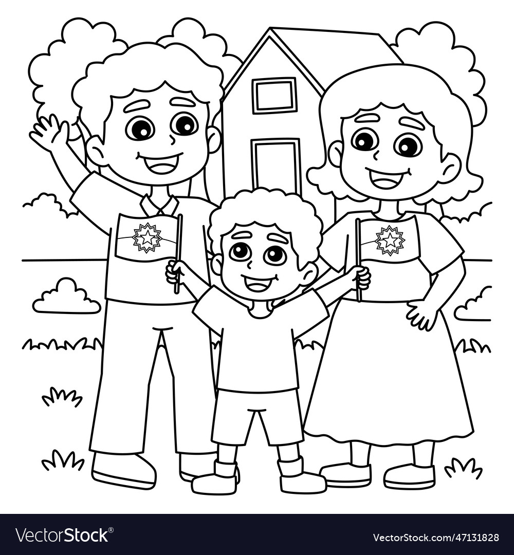 Family celebrating juneteenth coloring page vector image
