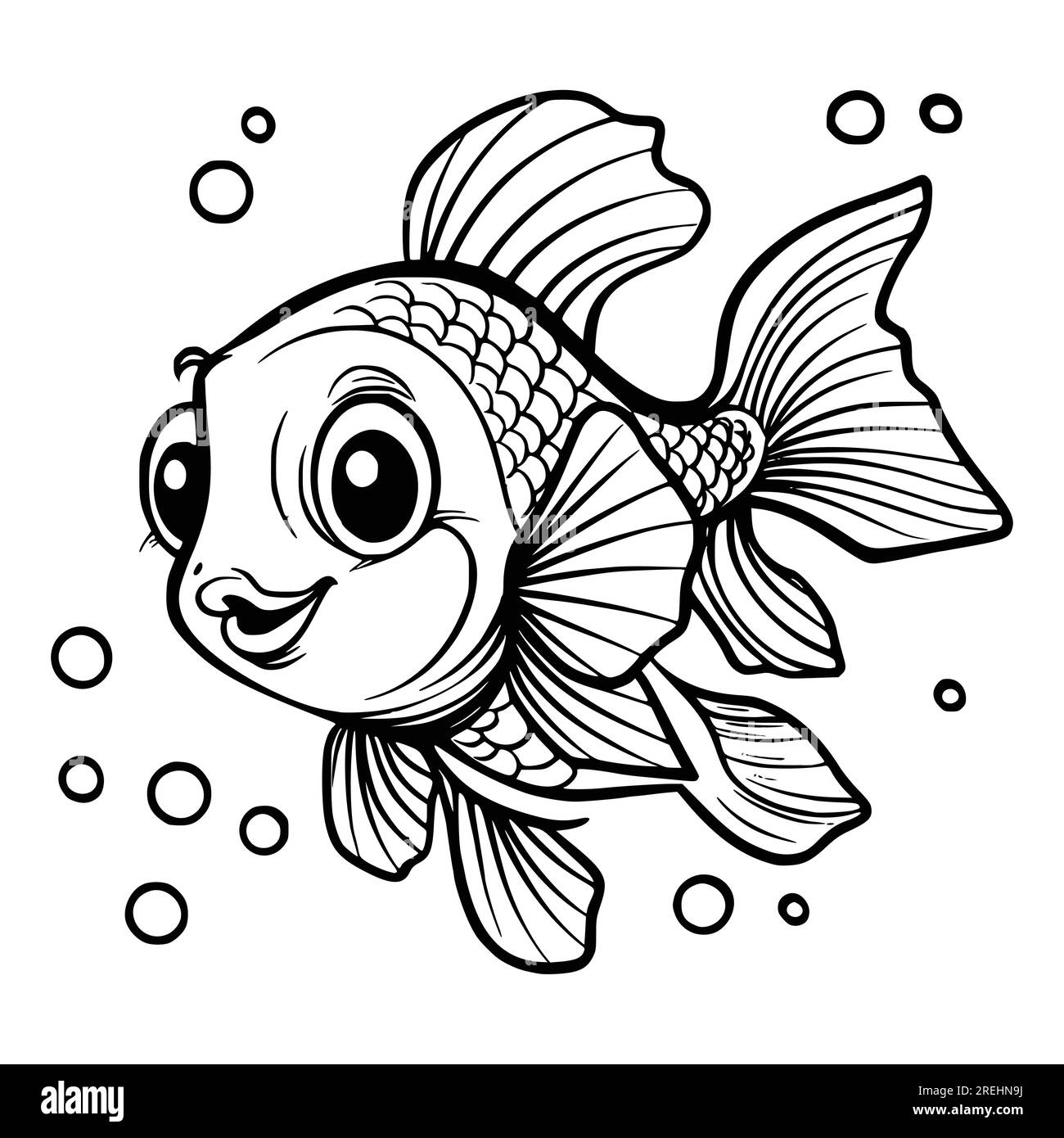 Cute fish coloring page drawing for kids stock vector image art