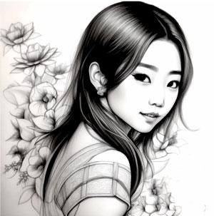 Cute korean girl coloring pages wallart by pournimasalvi on