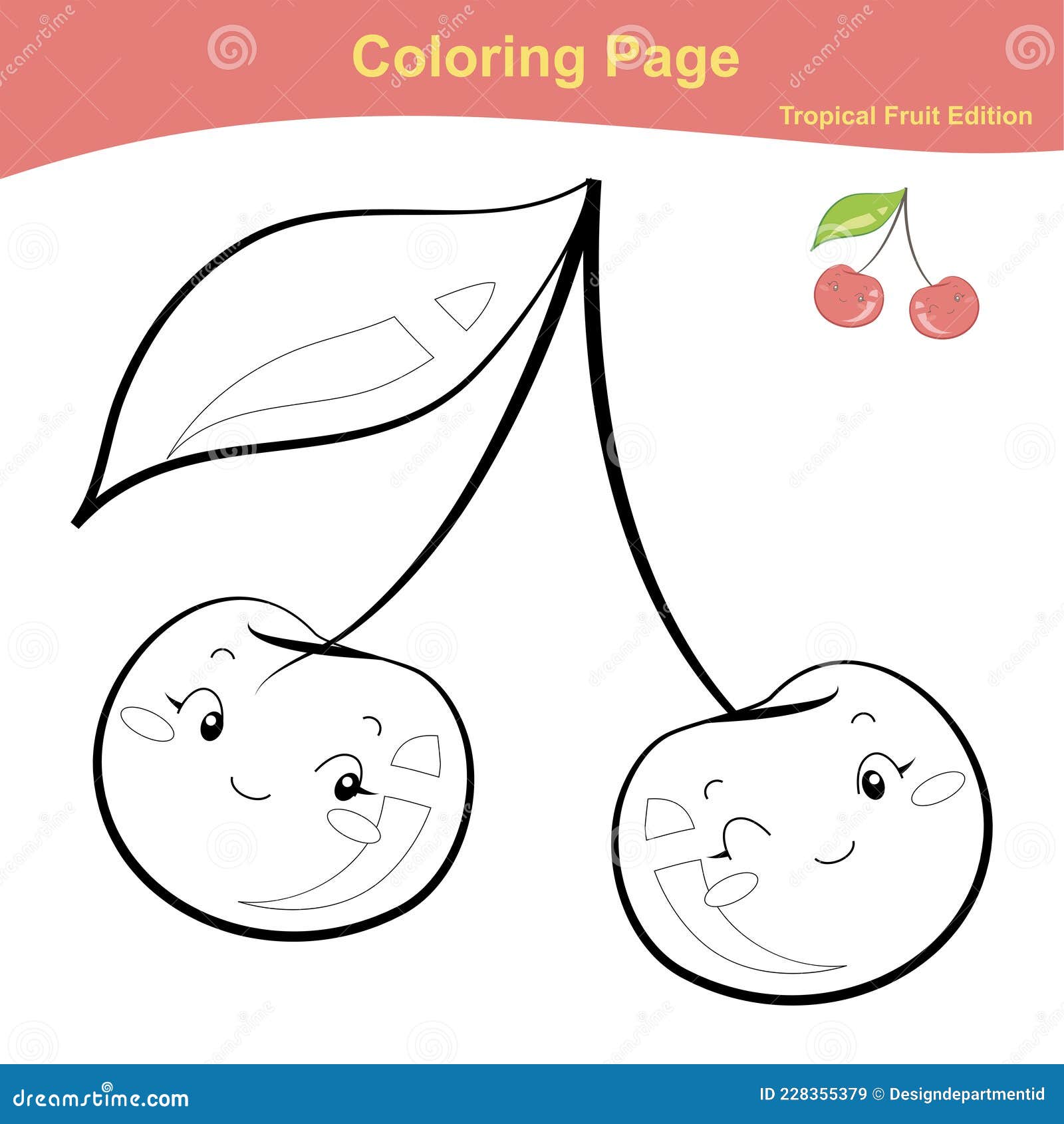 Fruit coloring worksheet page coloring cute fruit worksheet page stock vector