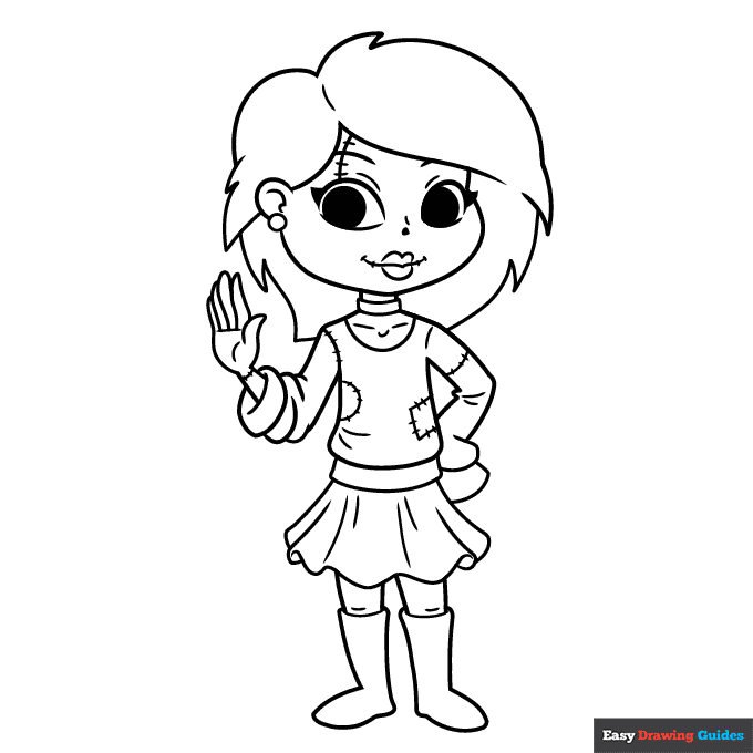 Cute zombie girl coloring page easy drawing guides