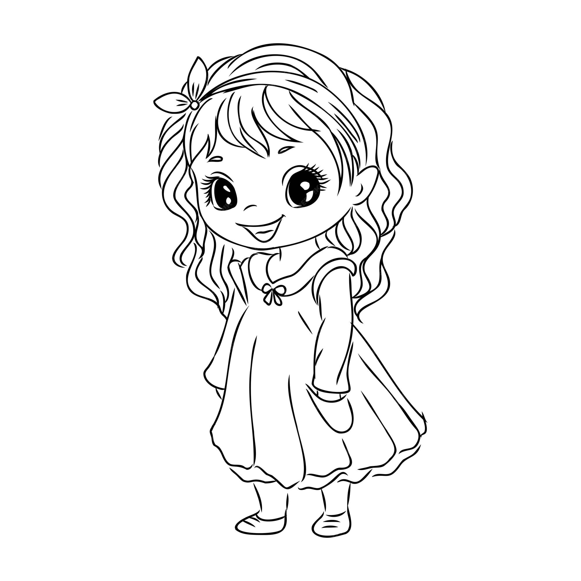 Premium vector cute girls coloring pages for kids cartoon girl coloring book