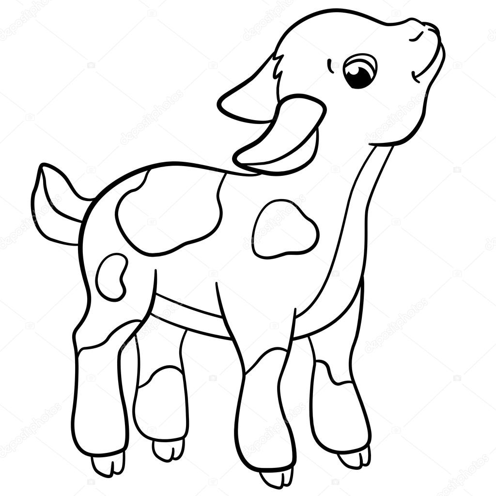 Coloring pages farm animals little cute goatling smiles stock vector by ya