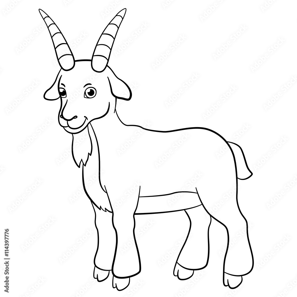 Coloring pages farm animals cute billy goat smiles vector