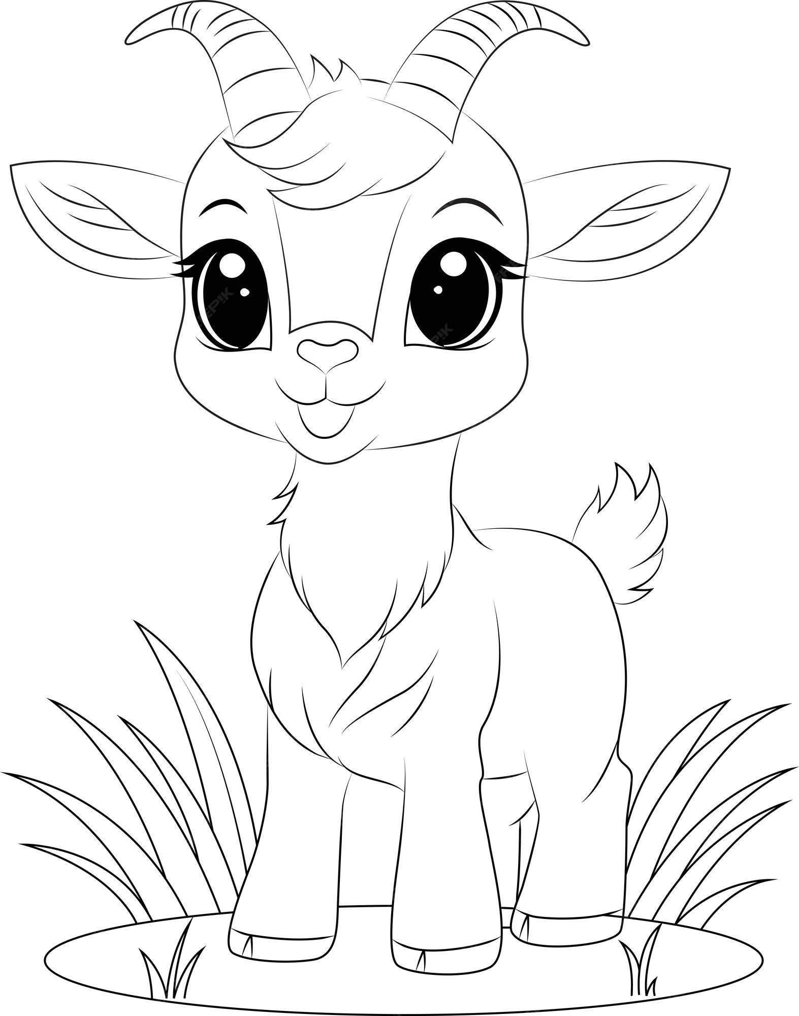 Premium vector coloring page a baby goat