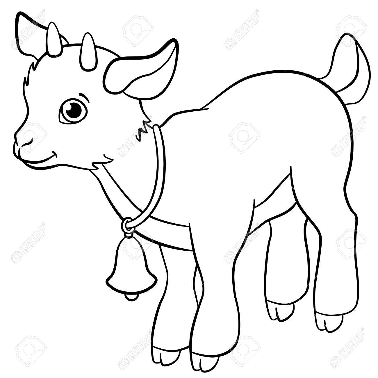 Coloring pages farm animals little cute goatling smiles royalty free svg cliparts vectors and stock illustration image