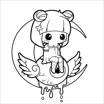 Pastel goth coloring page for kids creepy kawaii coloring page coloring page creepy page vector