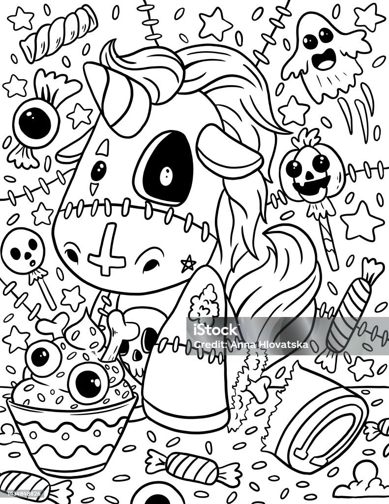 Horror spooky gothic coloring book cute goth stock illustration