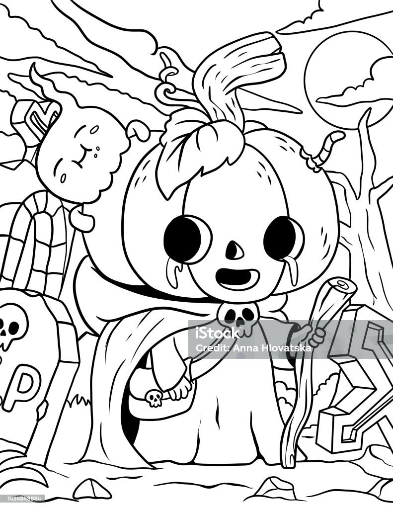 Horror spooky gothic coloring book cute goth stock illustration