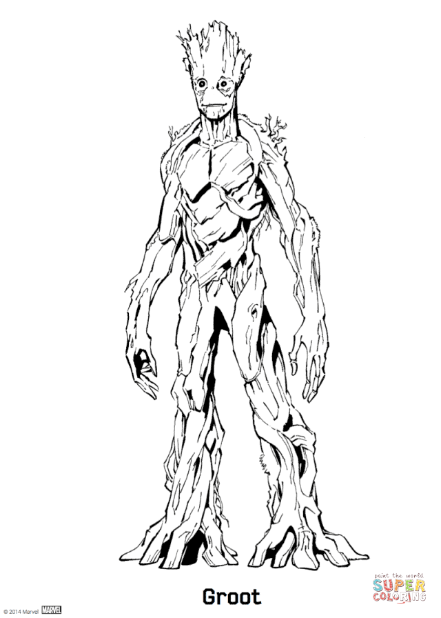 Groot from guardians of the galaxy coloring page free printable coloring pages