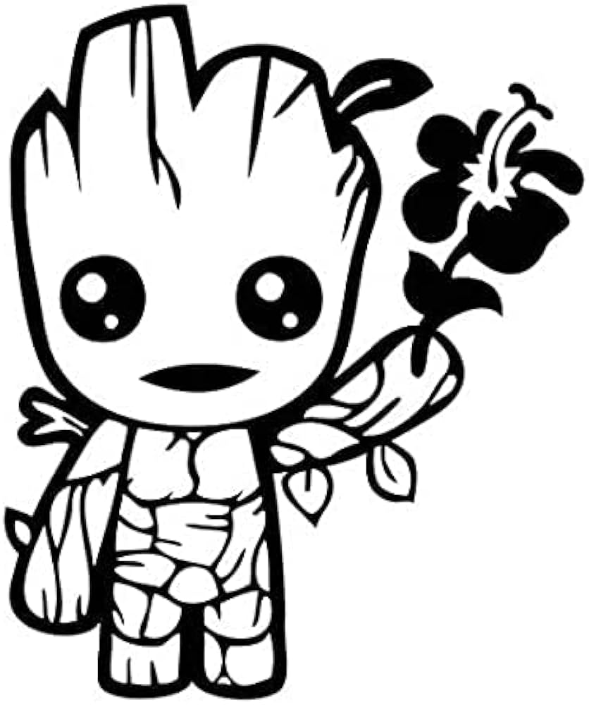 Cute baby groot holding flower