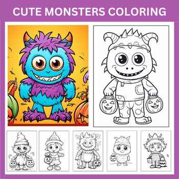 Cute monster halloween coloring pages by smartstudy solutions tpt