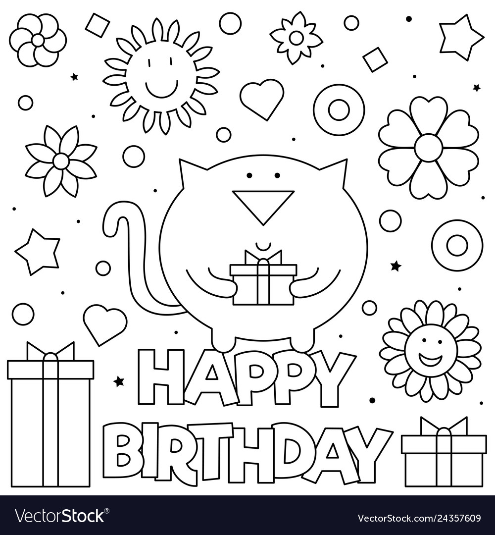 Happy birthday coloring page royalty free vector image