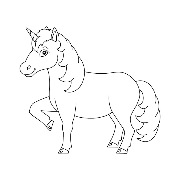 Premium vector magic fairy unicorn cute horse coloring book page for kids cartoon style