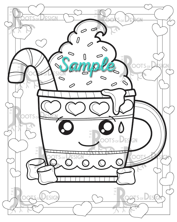 Instant download cute hot chocolate page print doodle art printable download now