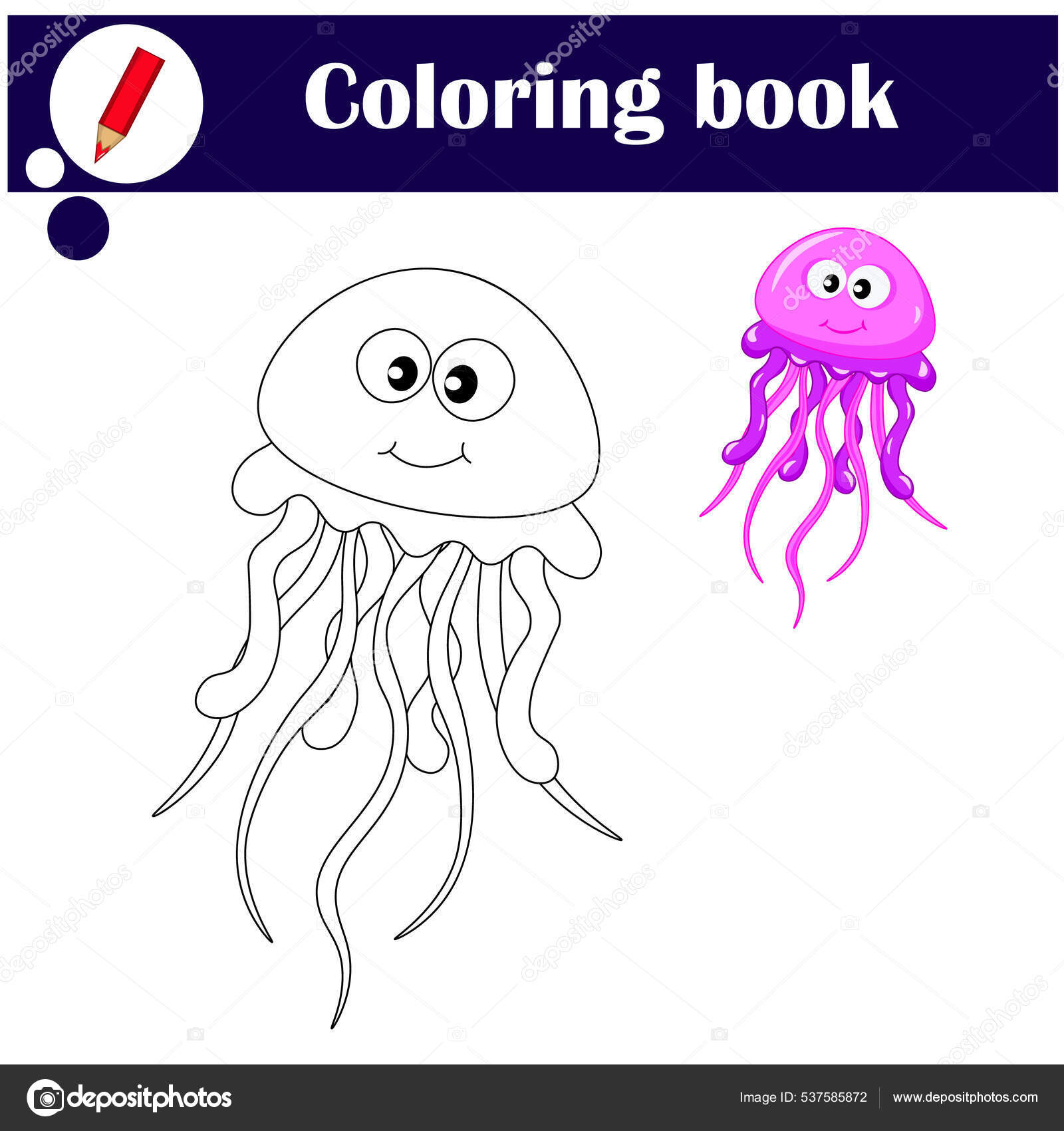 Educational game children cute jellyfish coloring book cartoon vector illustration stock vector by podkovkaforever