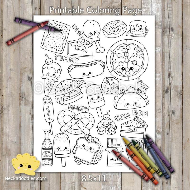 Printable junk food coloring page digital download
