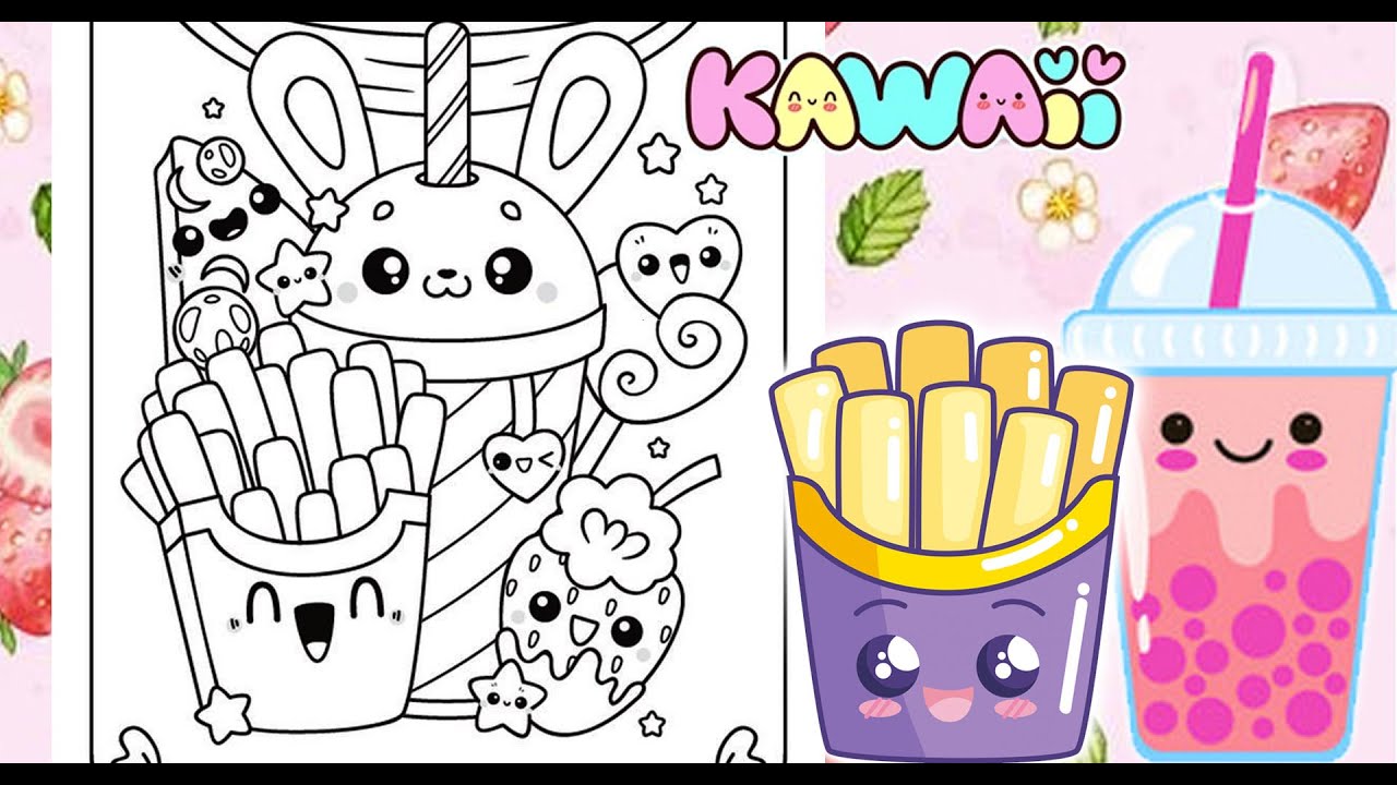 Cute kawaii food coloring page kawaii coloring book color cute junk food in markers