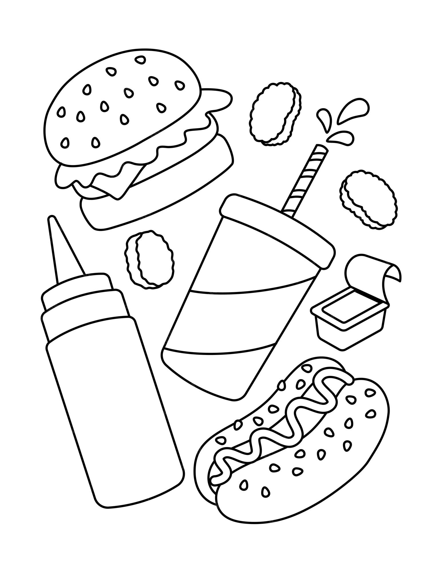 Premium vector cute fast food theme coloring page