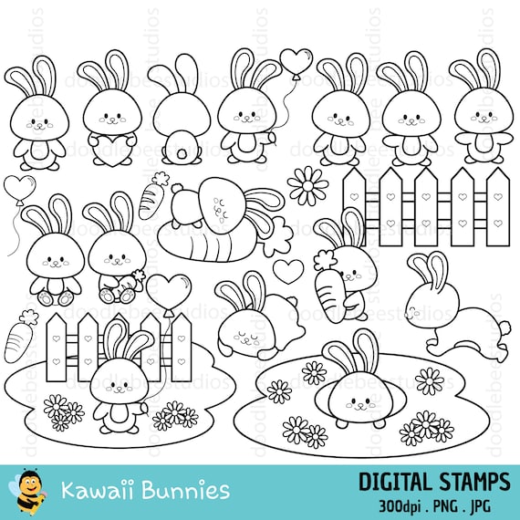 Kawaii bunnies clipart kawaii bunny clipart cute bunnies digital stamps cute rabbits clipart kawaii bunnies coloring pagesbunny outline