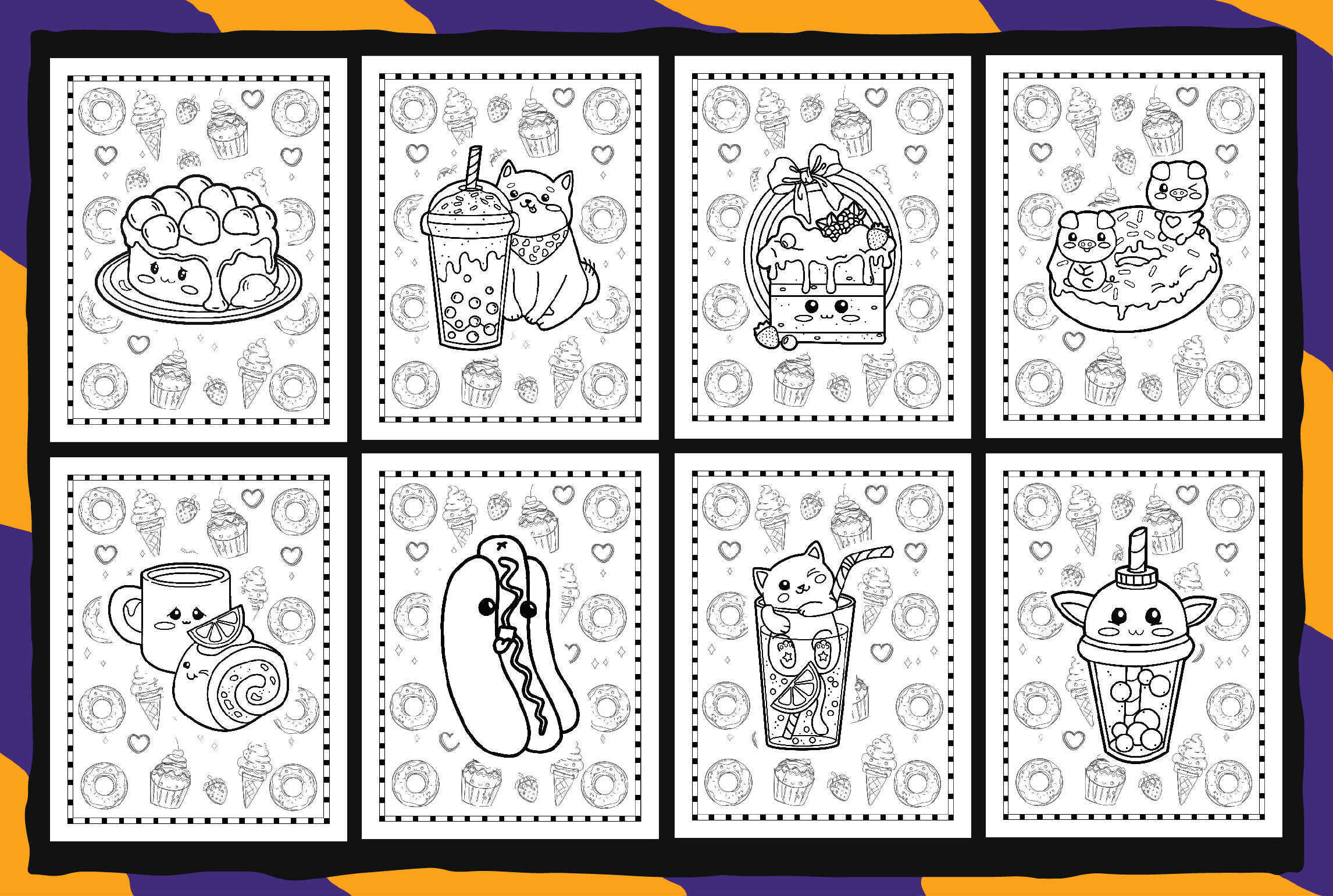 Provide cute kawaii food coloring pages kdp by graphicstutors