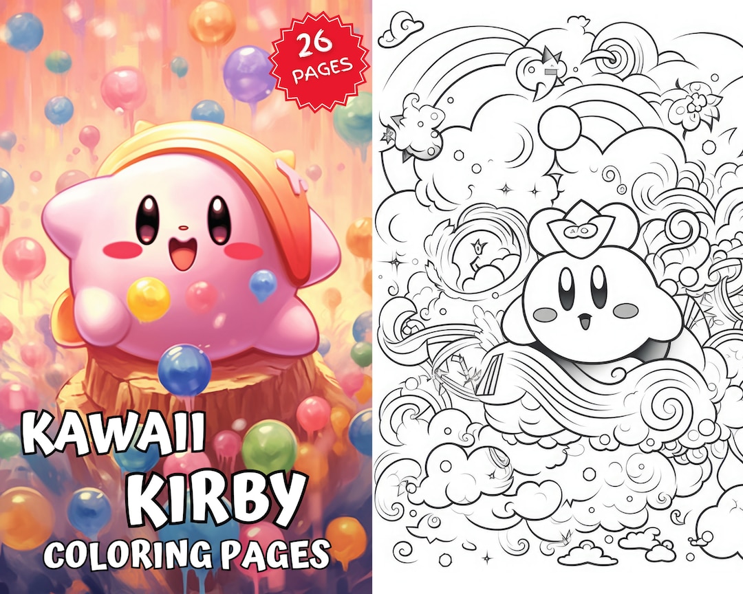 Kirby coloring pages kawaii kirby coloring pages printable digital download kirby kawaii coloring pages