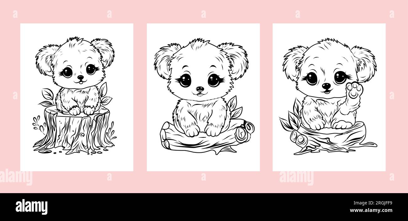 Coloring pagecute little koala black and white linear illustration stock vector image art