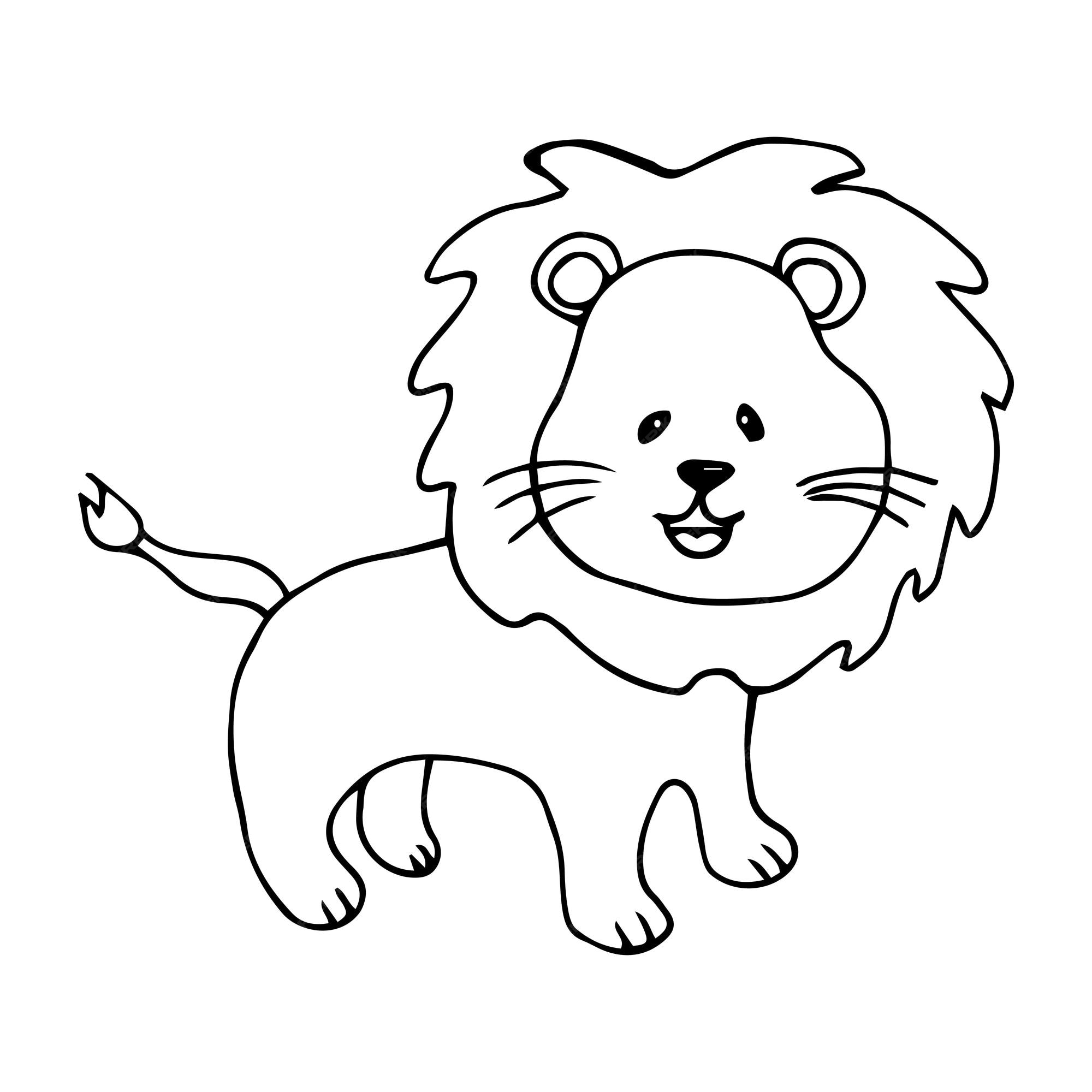 Premium vector coloring pages animals cute lion stands and smiles