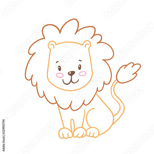 Coloring page with cute lion coloring book for children with color contour vector