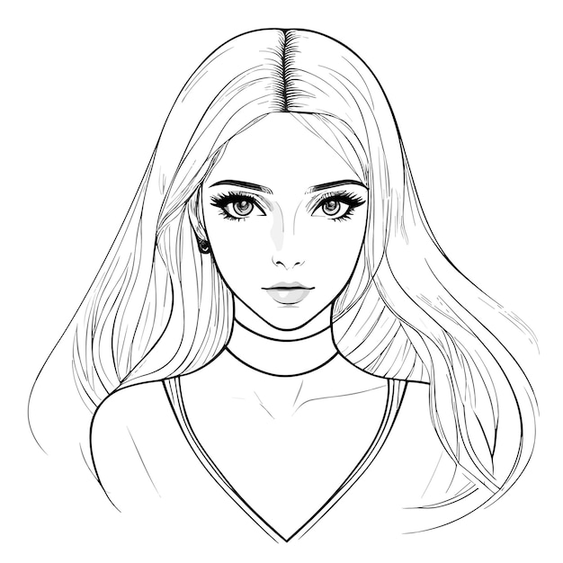 Premium vector a sketch of a girl with long hair and a long hair