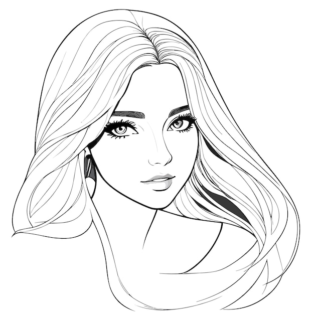 Premium vector a girl with long hair and a long hair