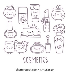 Cosmetics hand drawn doodle set cute stock vector royalty free