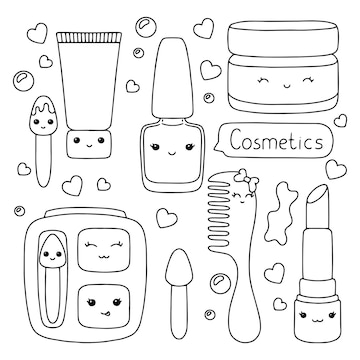 Premium vector coloring book page for kids cosmetics theme cartoon style character